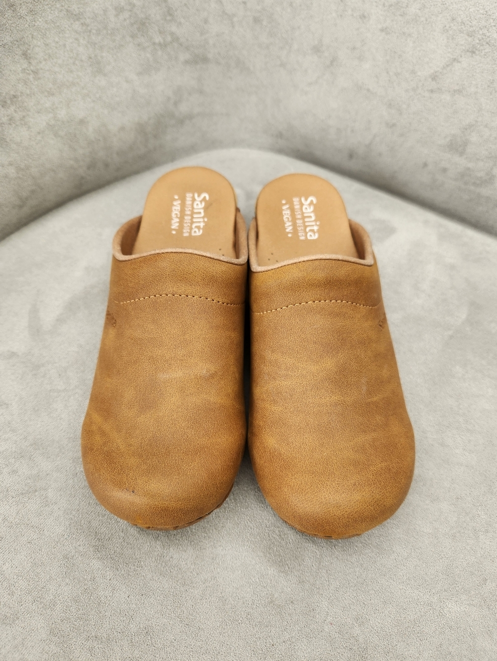Sanita Clogs 7.5 Cognac Tan Vegan Leather Ellis Mules Boho Scandinavian Comfort
